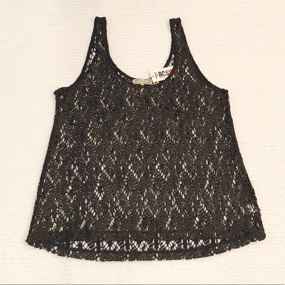Kirra | Black and Gold Lace Tank Top